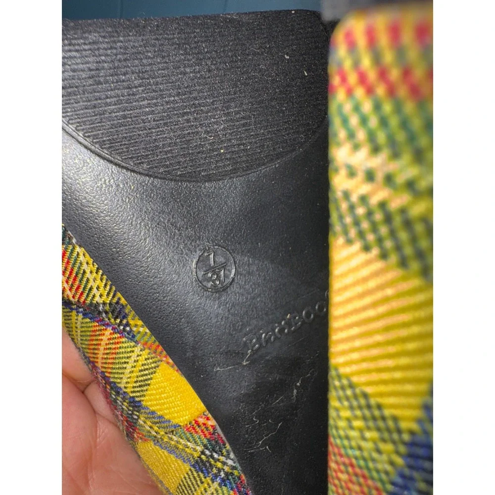 Bamboo Charlie-02 Yellow Plaid Platform Mary Jane Chunky Block Heel Pumps Size 7